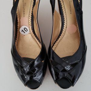 Chinese Laundry Sling Back Cork Wedge Sandal Womens Black Size 10.